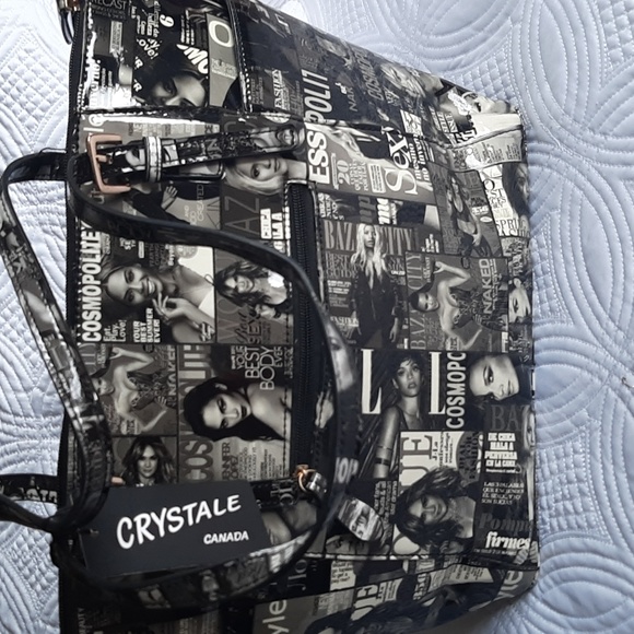 Crystale purse. Black/crea. Two straps. Novelty starlet design Zipper o… - Picture 3 of 13